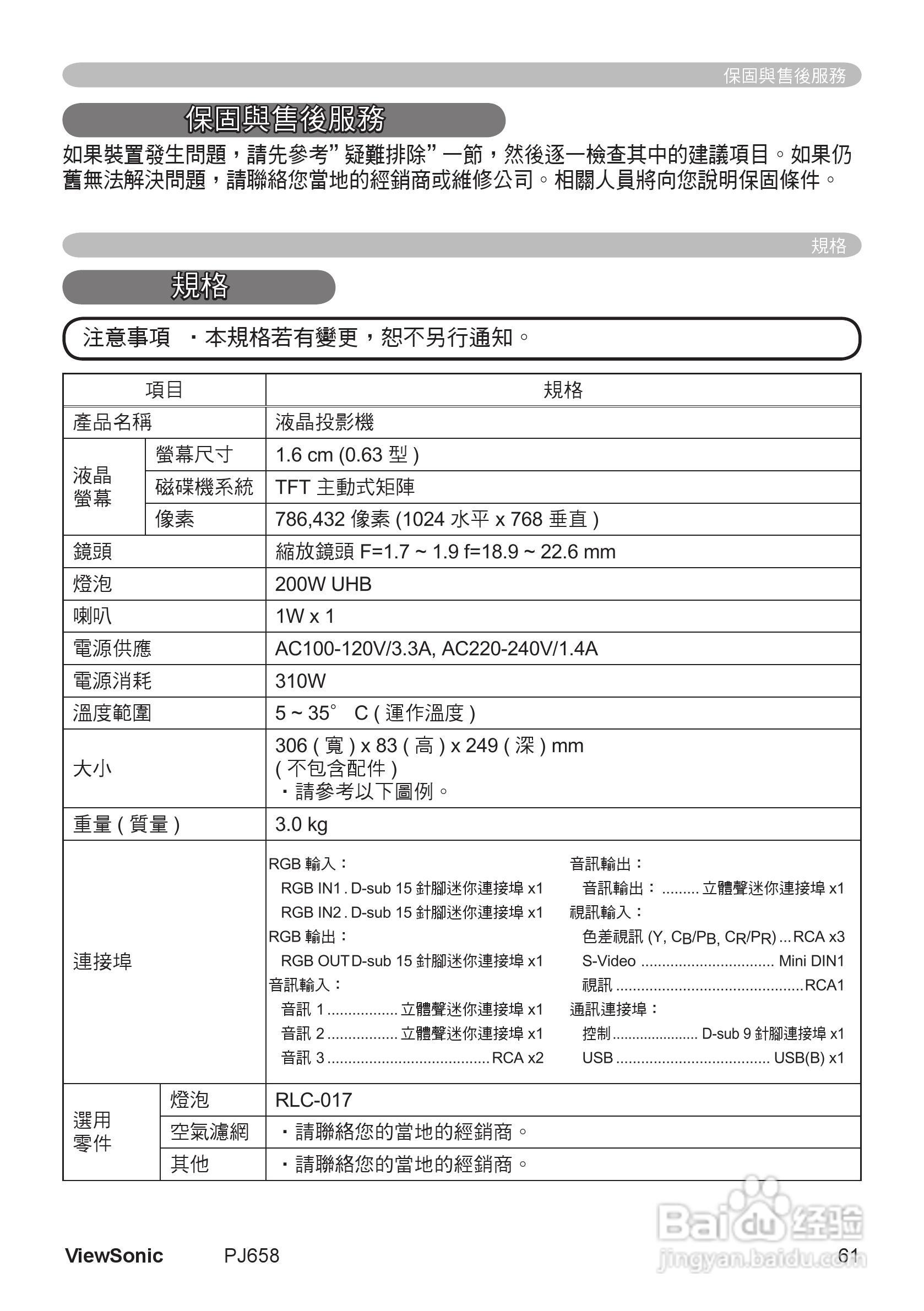 VIEWSONIC PJ658投影机中文说明使用手册:[7]
