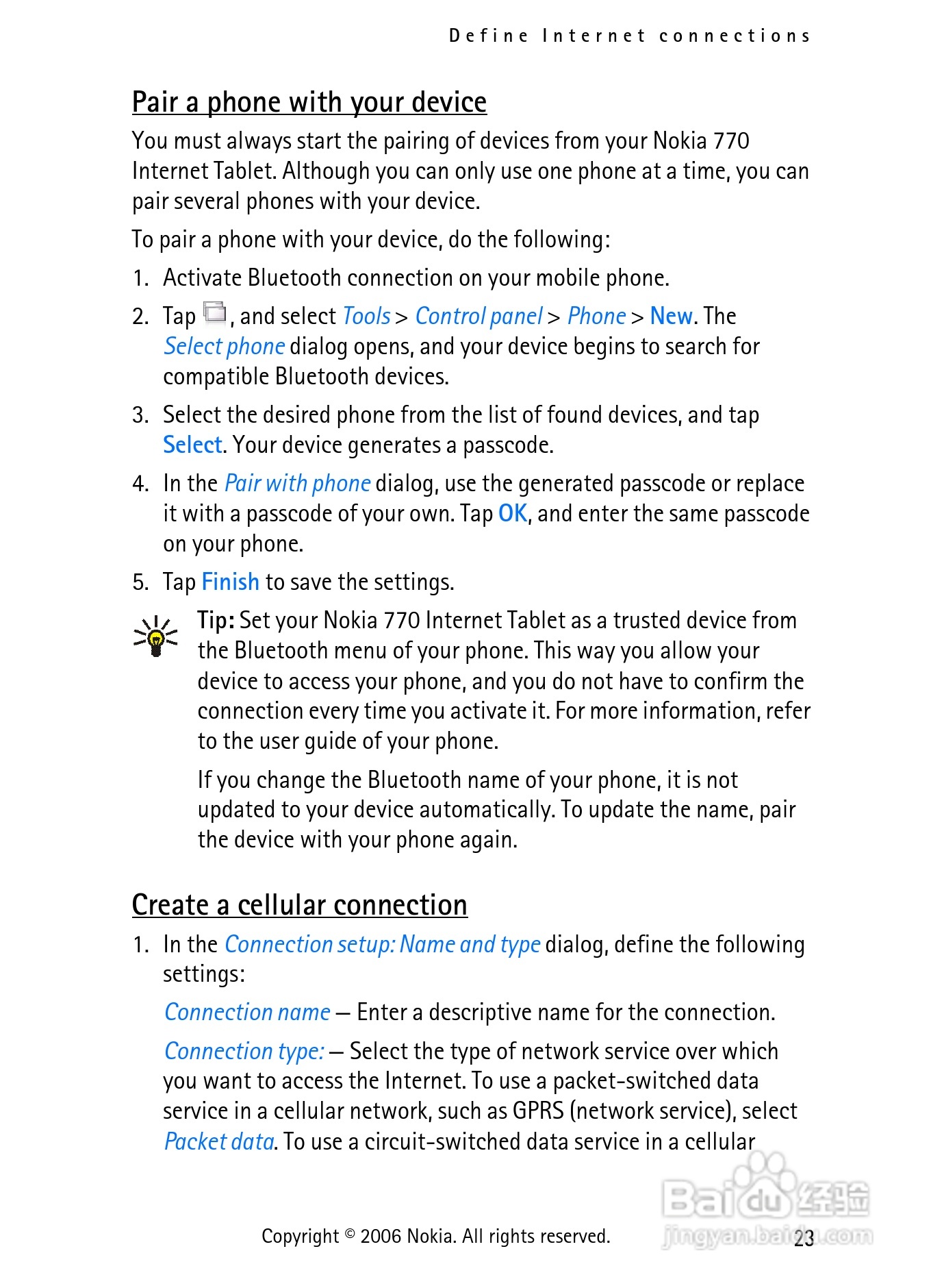 诺基亚Nokia 770手机使用说明书:[3]