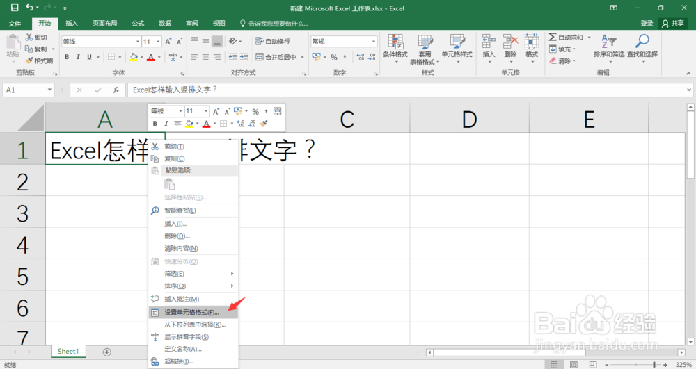 Excel怎样输入竖排文字？