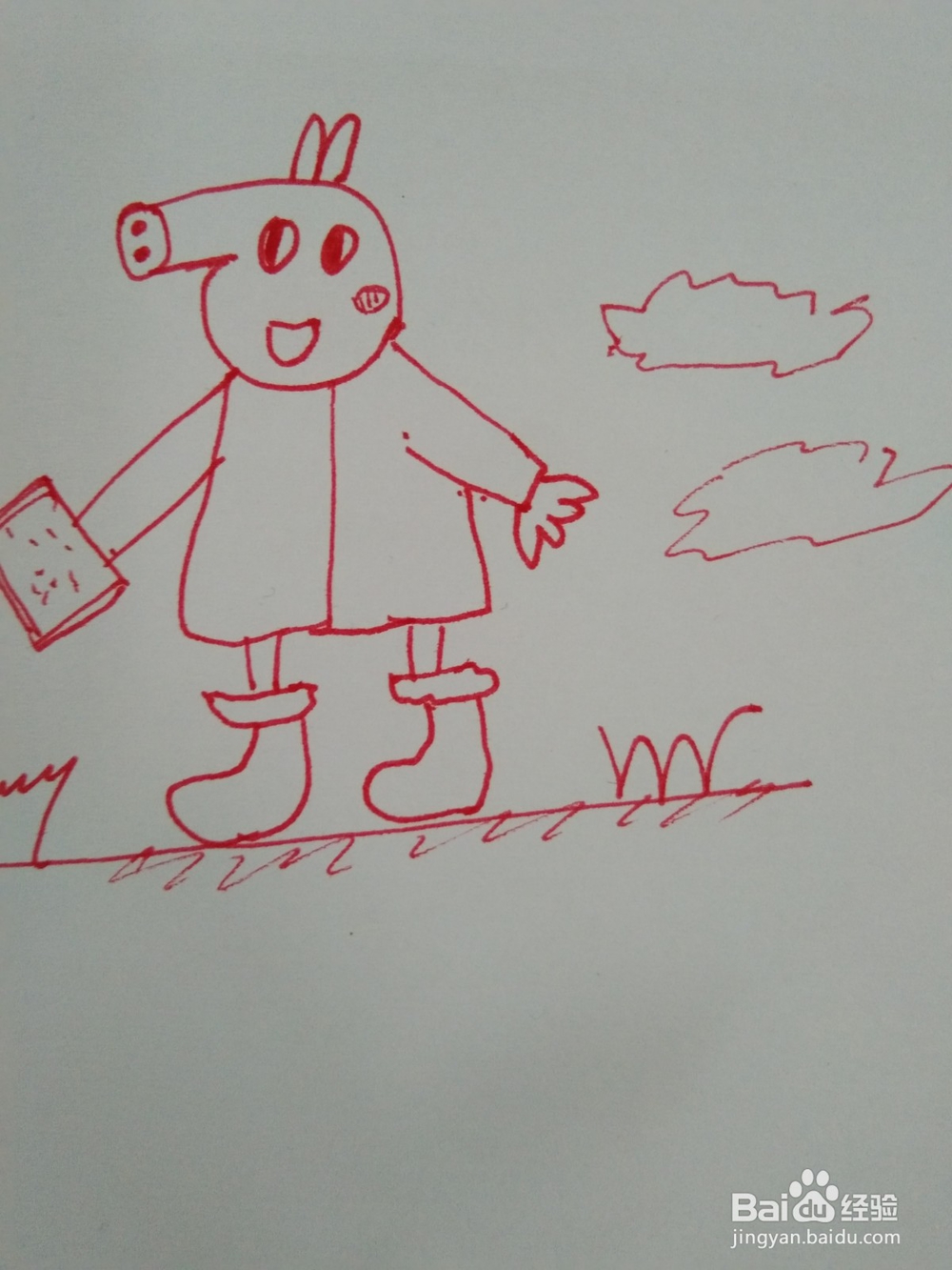 如何画提着包逛街的简笔画小猪佩奇
