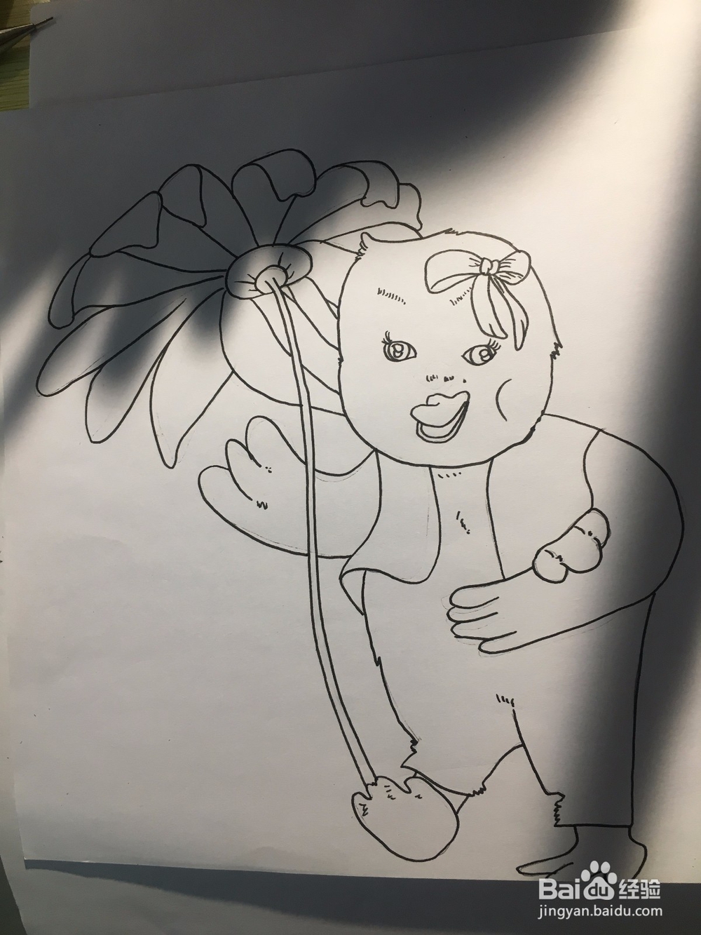 画一只拿着花当伞的鸭子 鸭子的简笔画 彩色涂鸦