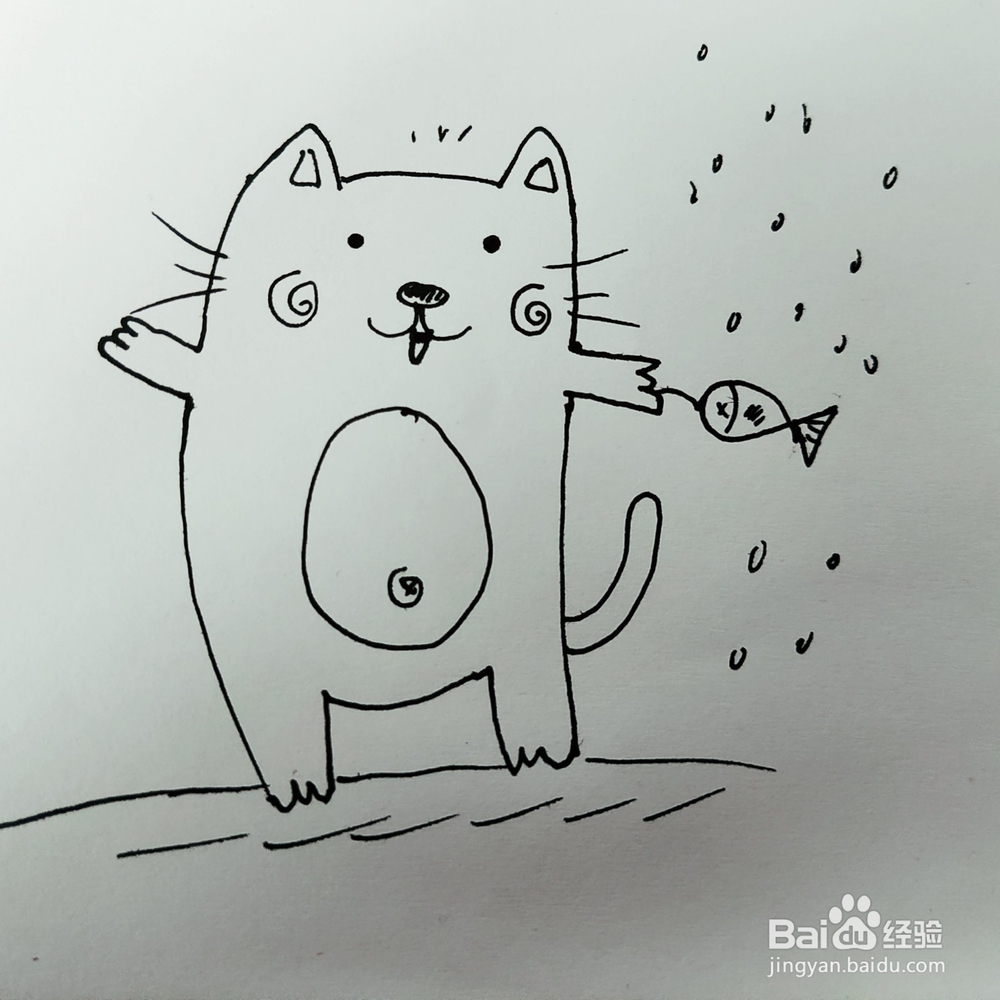 怎么画一只打伞的大脸猫简笔画呢？