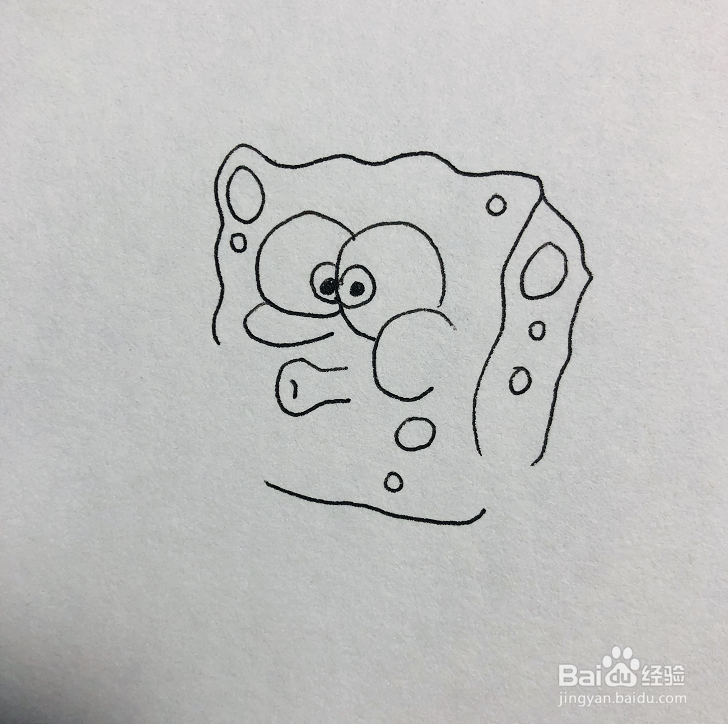 如何画幅海绵宝宝在吹泡泡的简笔画