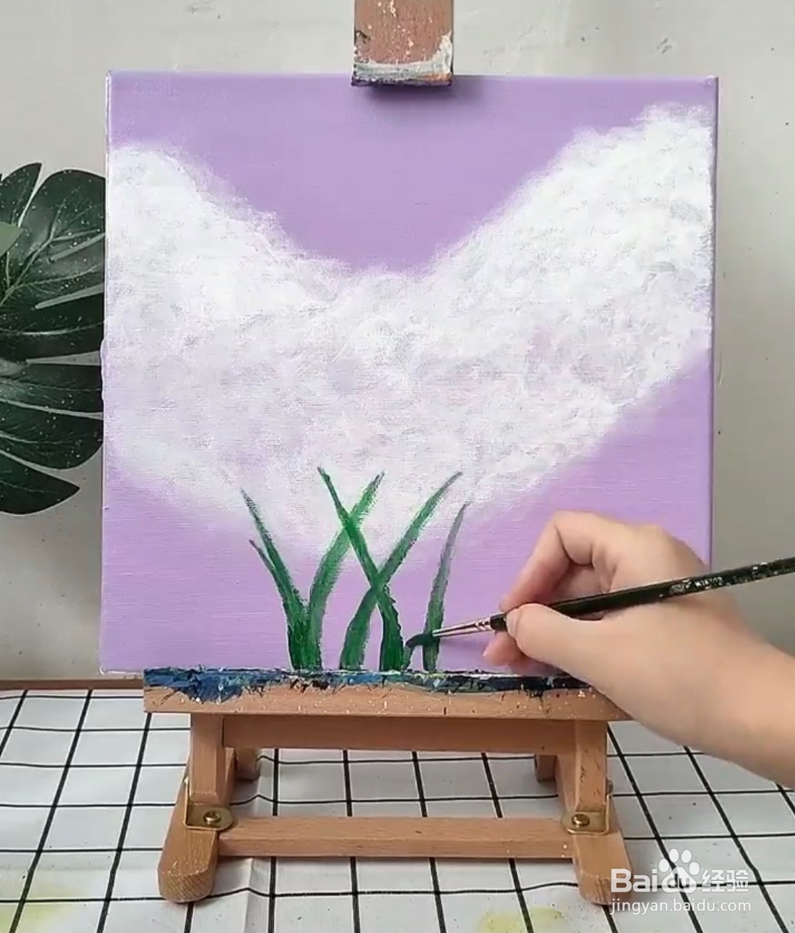 教你画水粉画浅紫色的背景花园