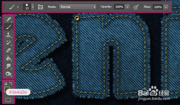 如何在Photoshop中制作缝合牛仔布文字效果