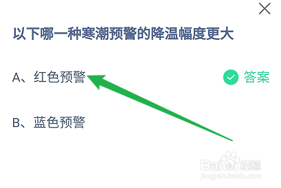 哪一种寒潮预警的降温幅度更大?蚂蚁庄园11.18