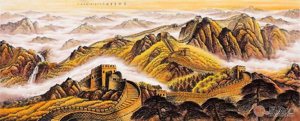 水命人家中挂什么画好,金色长城山水画