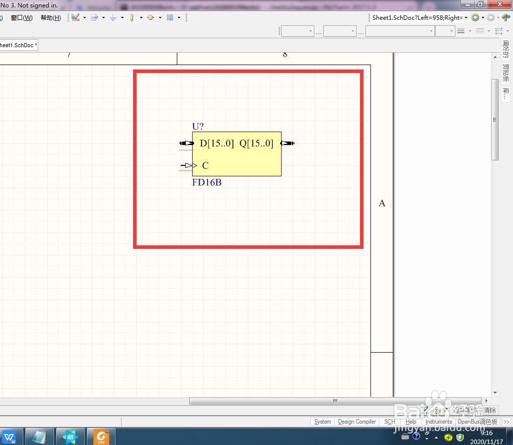 如何在AD中放置总线16位D型触发器？