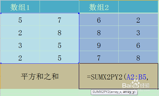 Excel SUMX2PY2函数的使用方法