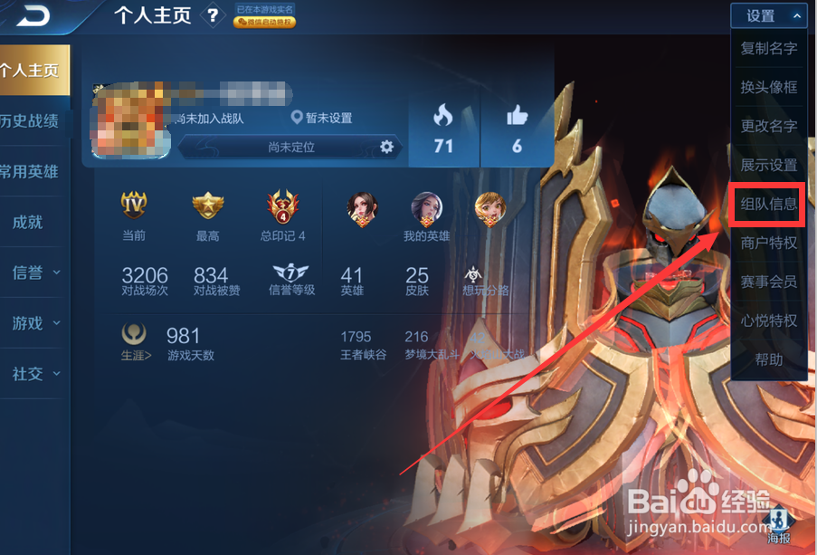 王者荣耀怎么设置组队信息