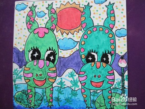 幼儿水彩笔画 青蛙的跳水比赛 的作画步骤 百度经验