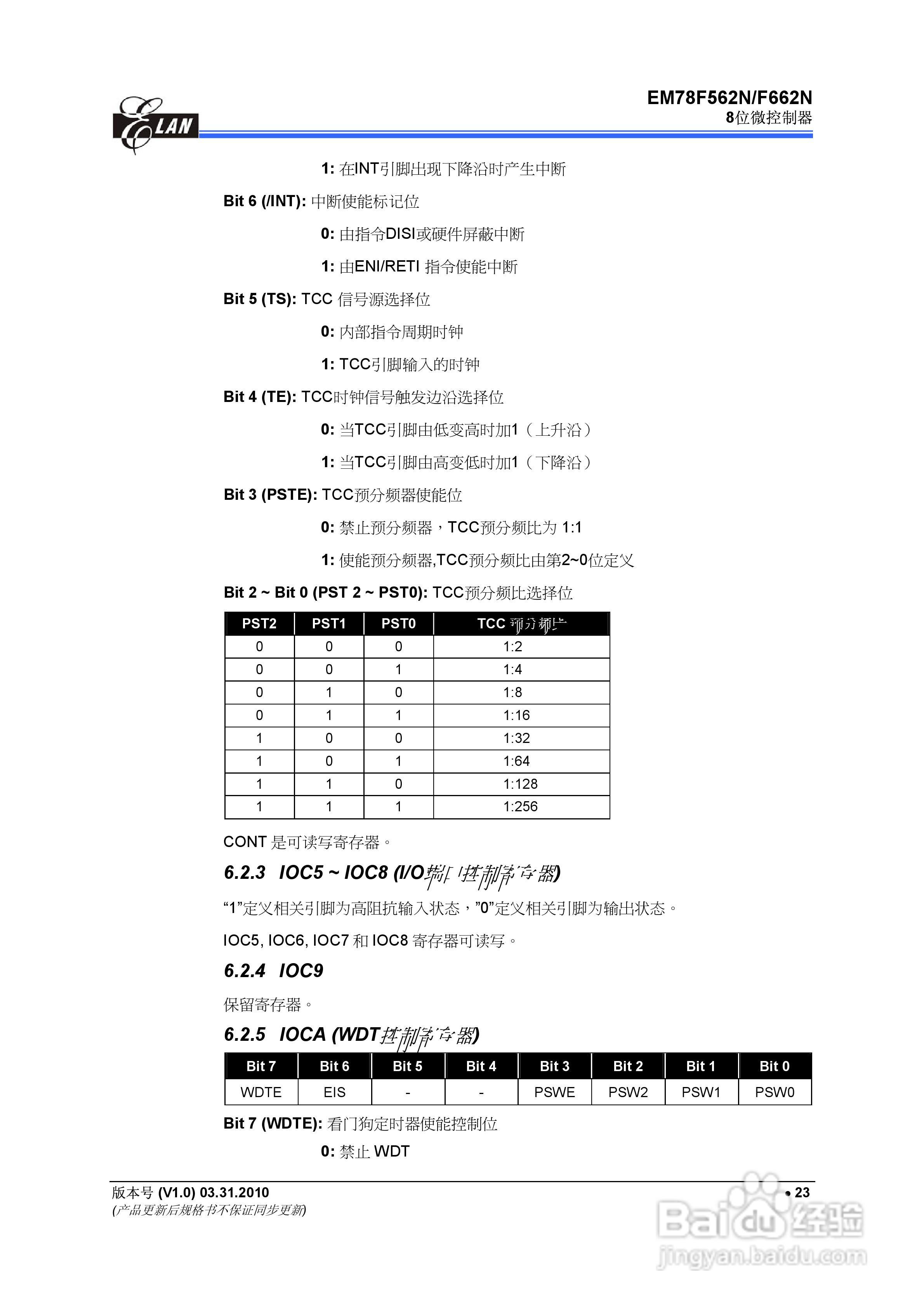 EM78F562N/F662N 8位微控制器说明书:[3]