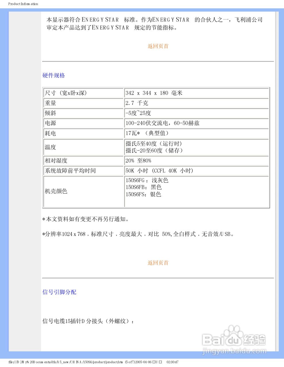 PHILIPS 150S6显示器使用说明书:[1]