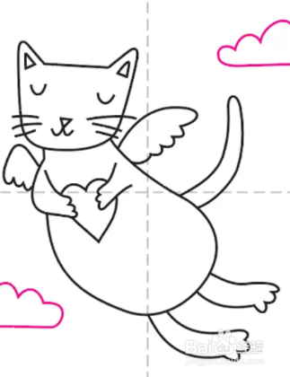 如何画童话中带翅膀飞翔的猫