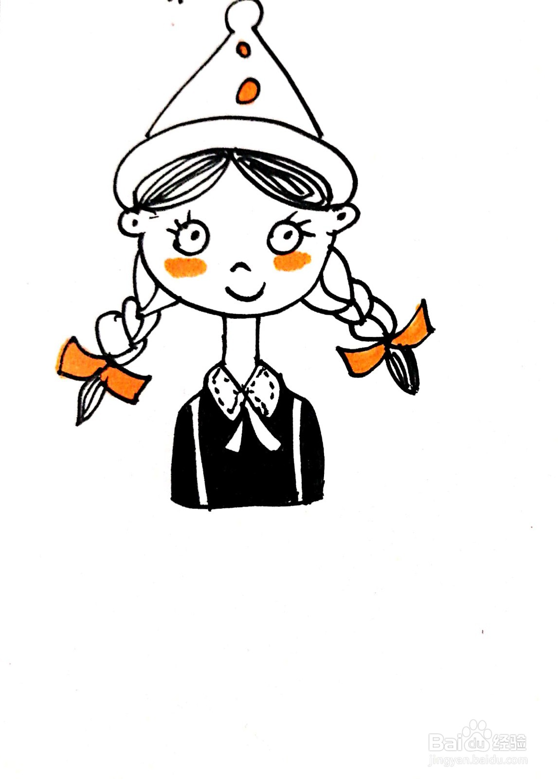 适合3-6岁的戴帽子的小女孩幼儿简笔画