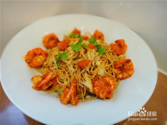大虎虾圆白菜炒面