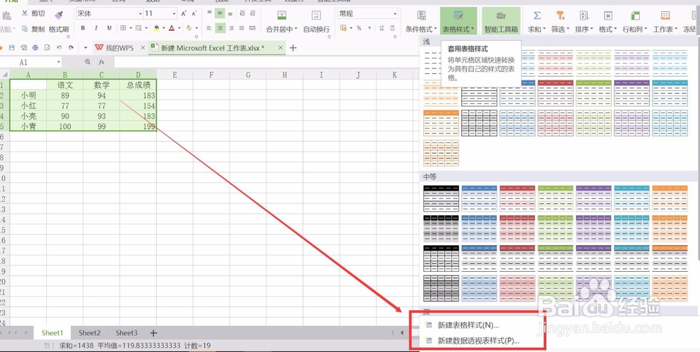 wps表格怎样改变表格样式