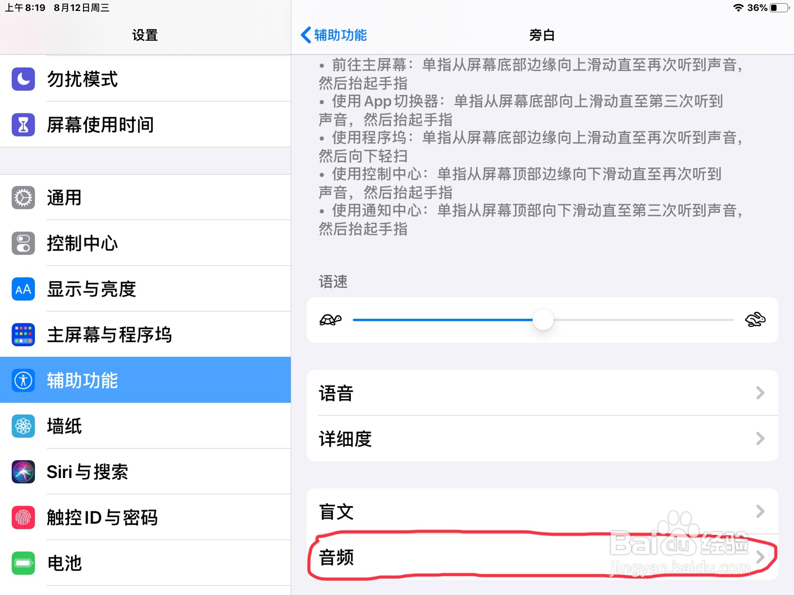 iPad怎么在旁白设置快速导航已启用的预览