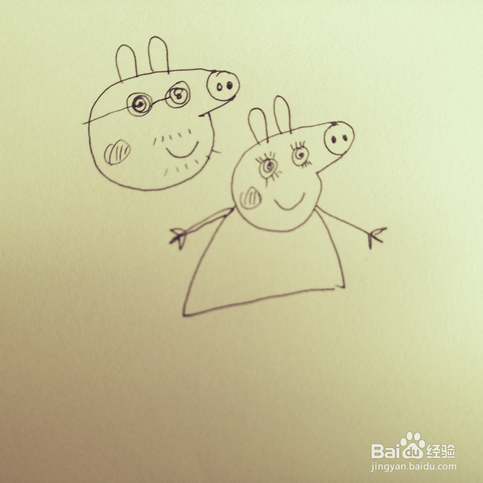如何来画恩爱的佩奇爸爸和佩奇妈妈简笔画