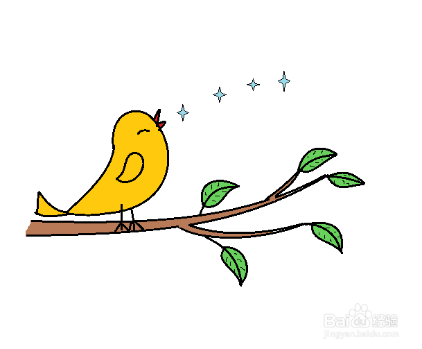 黄莺唱歌简笔画图片