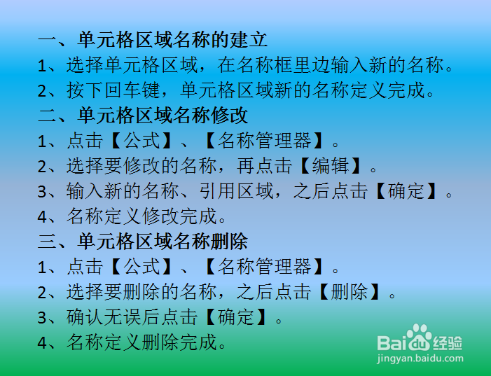 excel中如何修改或者删除已经定义名称