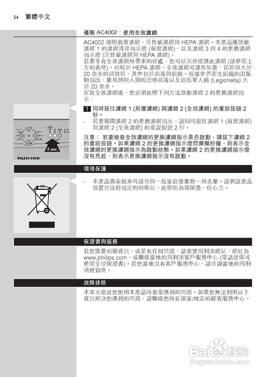 PHILIPS AC4004空气净化器使用说明书:[6]