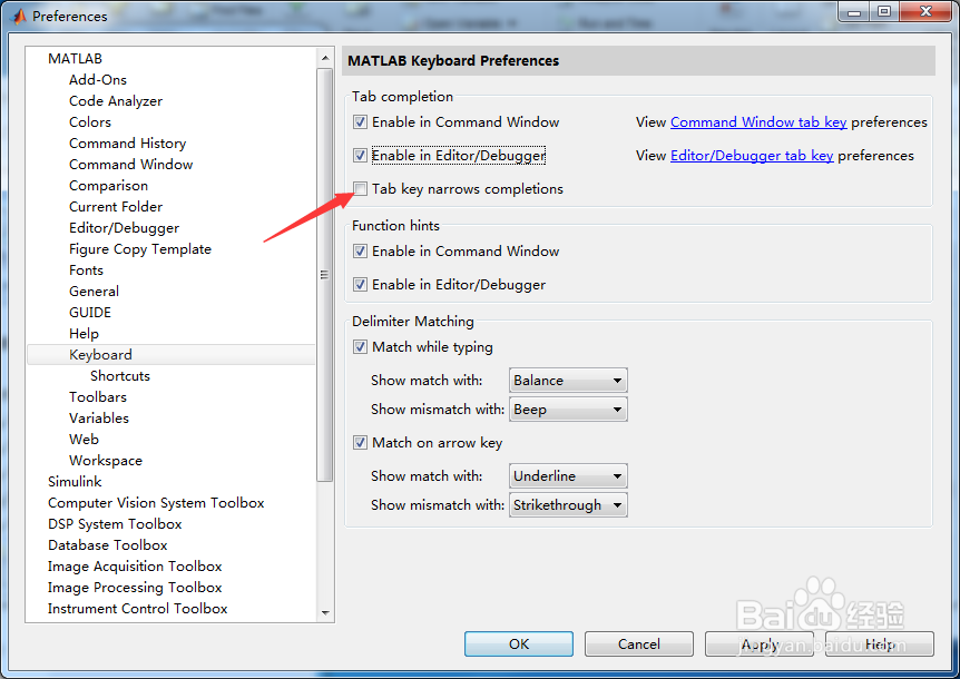 MATLAB R2015b怎么开启tab键缩小完成