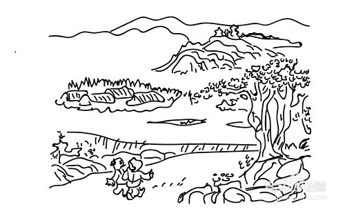 一去二三里简笔画配图