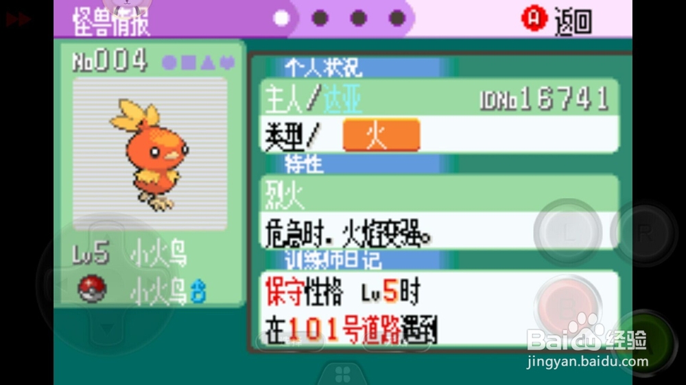 口袋妖怪绿宝石初始精灵小火鸟性格选择
