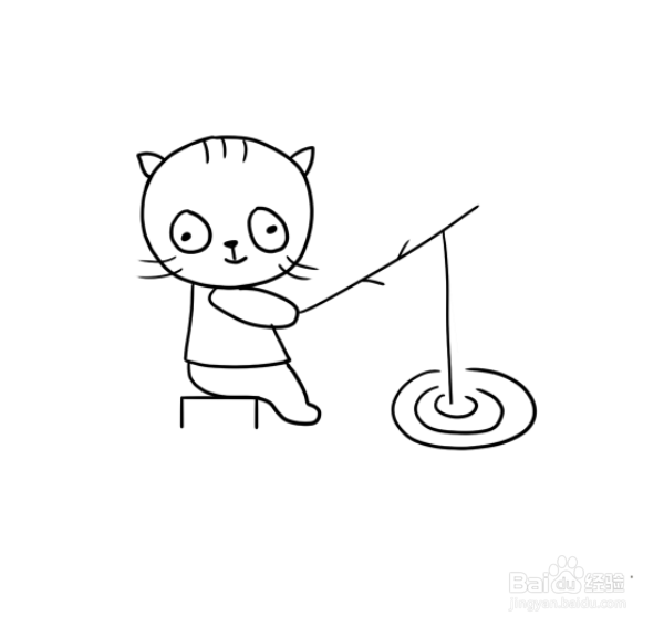 钓鱼的小猫咪简笔画