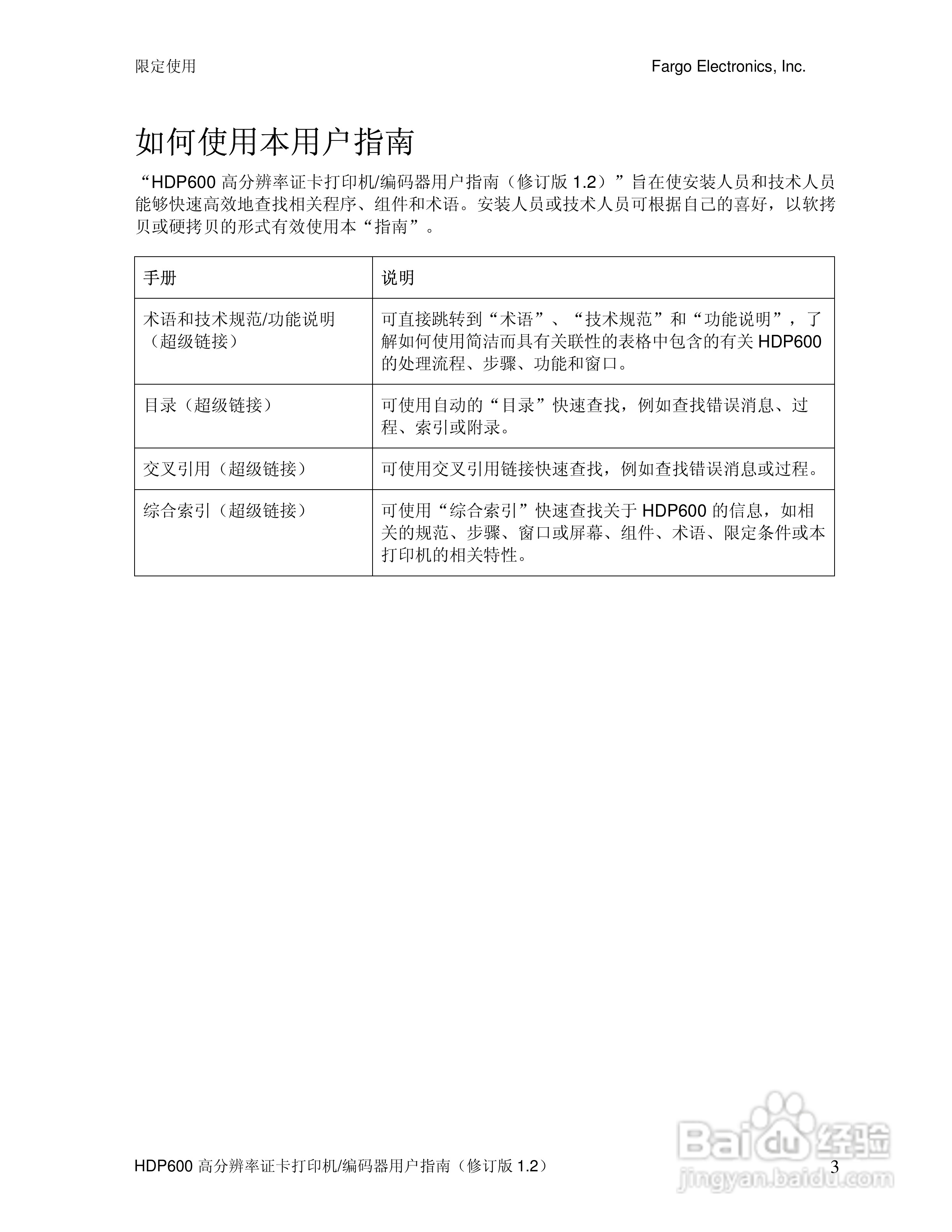 Fargo HDP600高分辨率证卡打印机用户指南:[1]