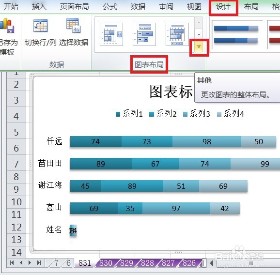 EXCEL堆积条形图的图表布局显示布局8效果