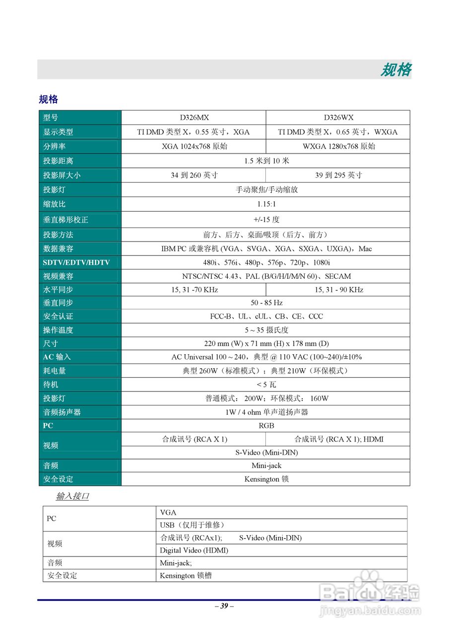 Vivitar 投影机:D326MX D326WX说明书:[5]