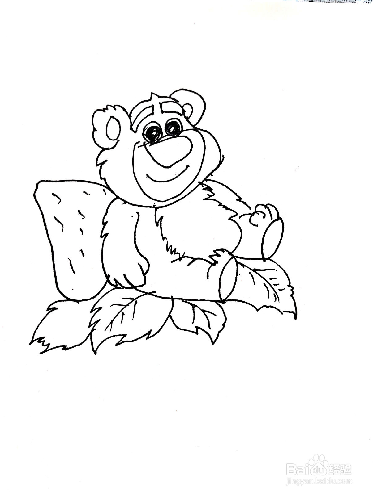 坐在树叶上的草莓熊线描画怎么画