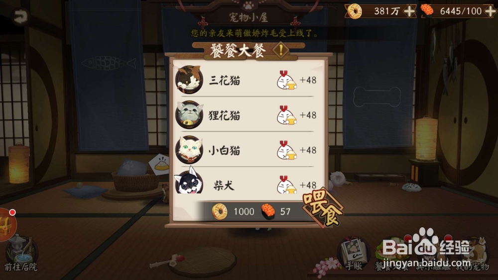 阴阳师怎么给收养的小宠物喂食