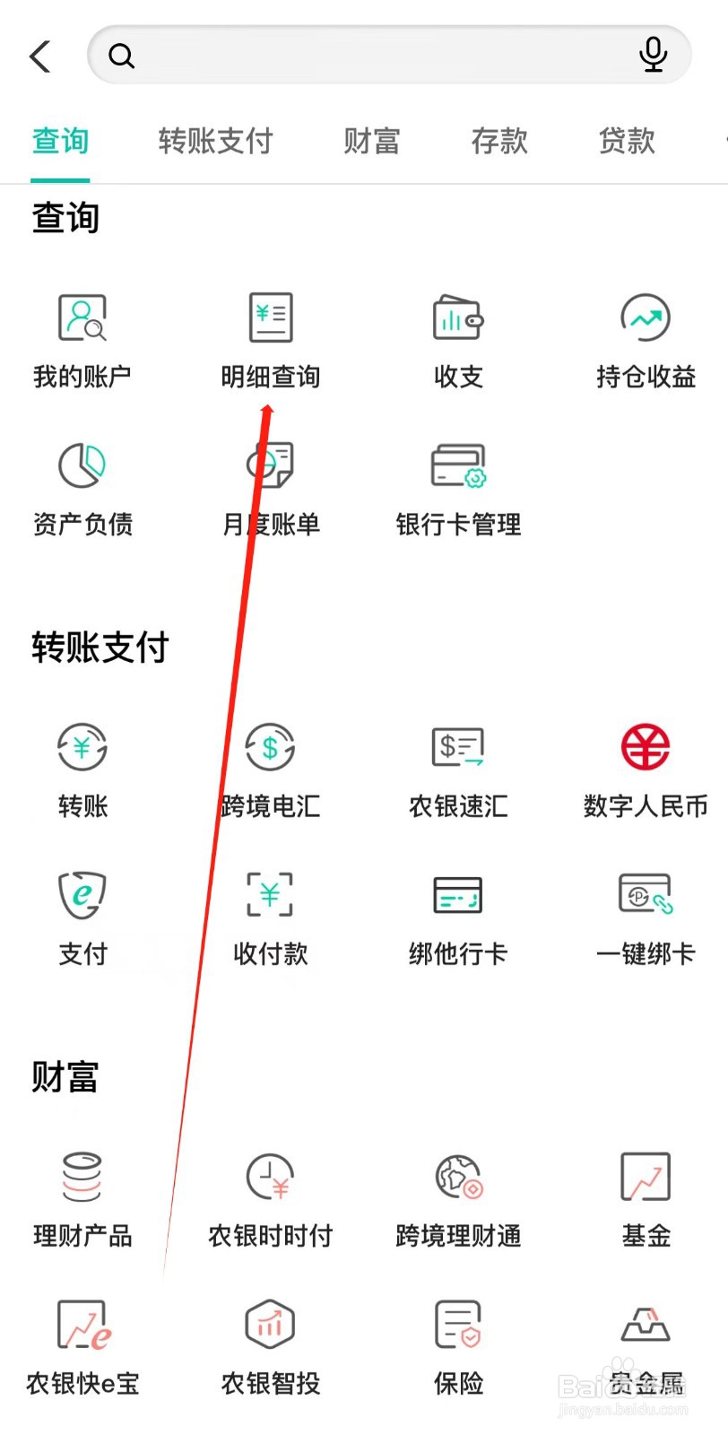 中国农业银行怎样找到明细查询
