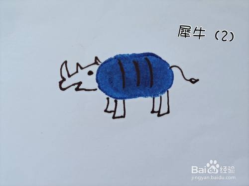 如何用手指印画一只犀牛(2)
