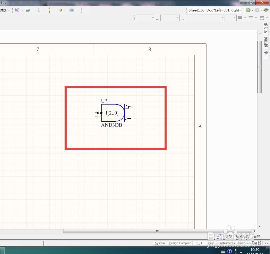 如何在AD中放置总线输入两输出与门？