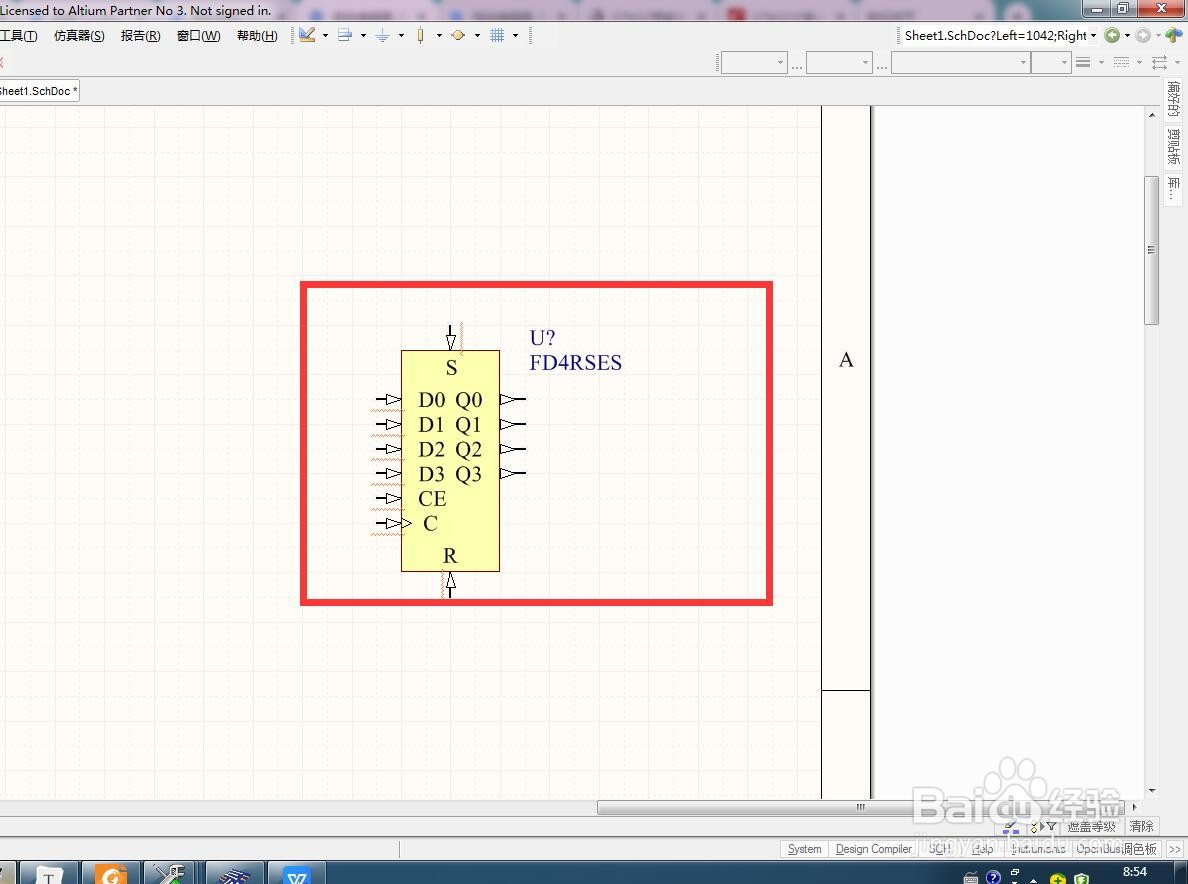 如何在AD中放置同步4复置位使能分立D型触发器？