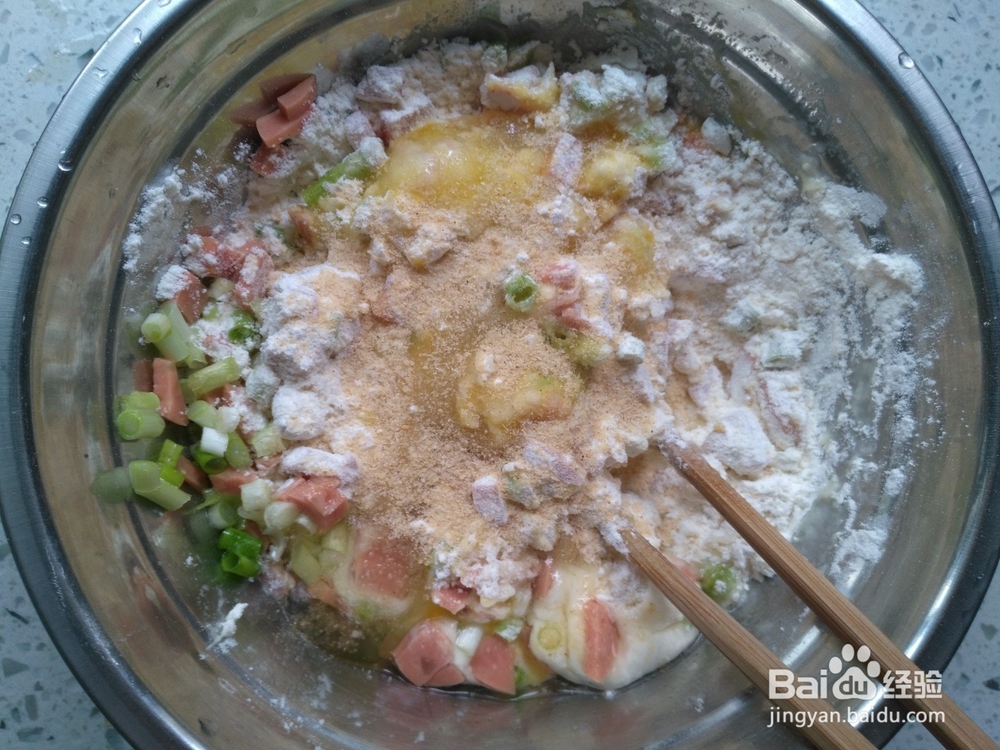 早餐小葱，火腿，鸡蛋煎饼的做法
