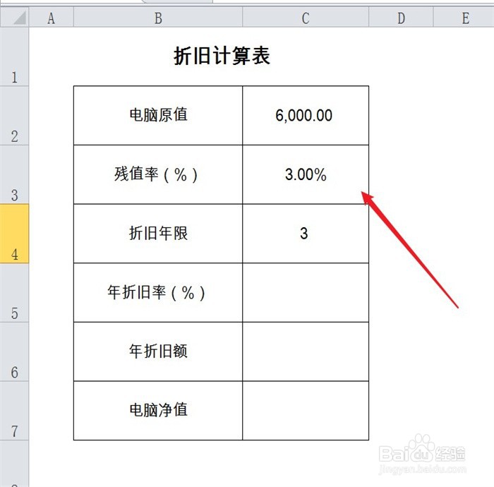 6000元电脑用了一年折旧怎么算