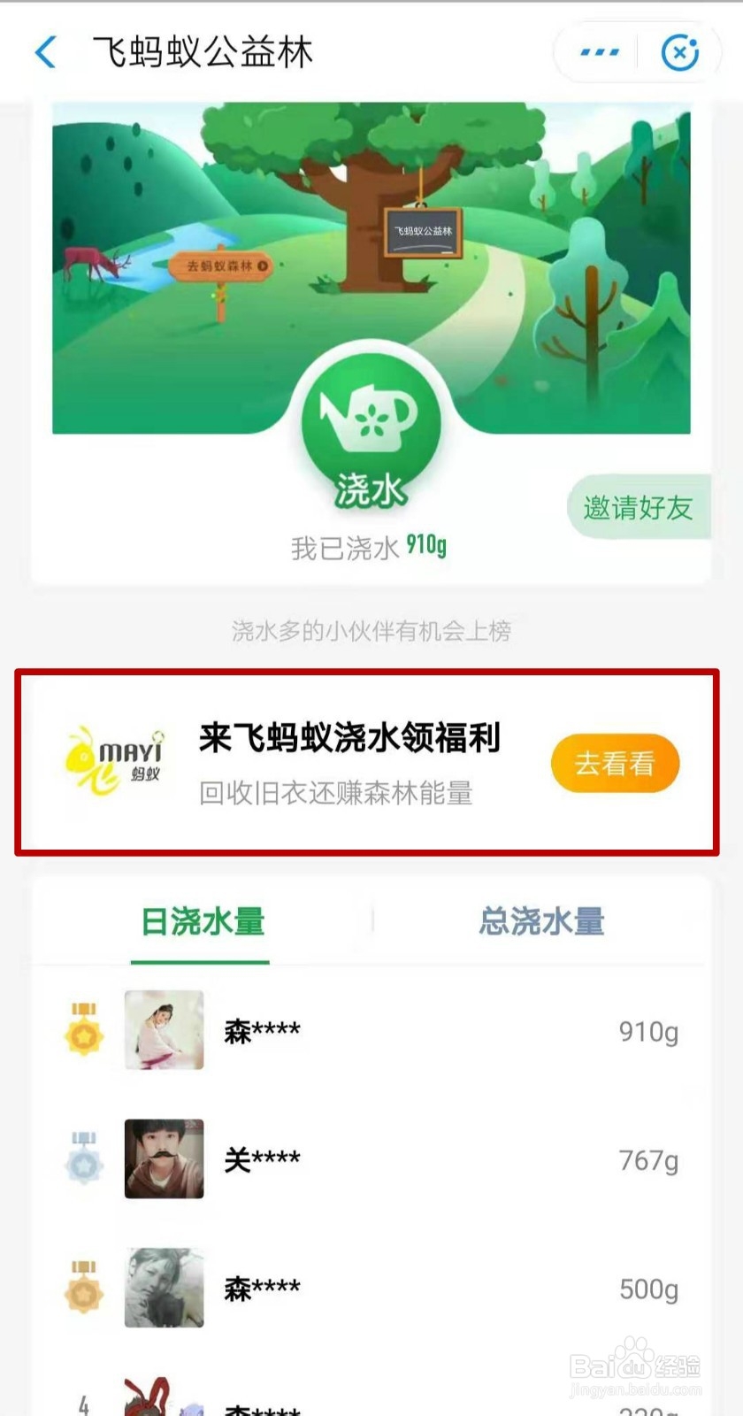 如何给飞蚂蚁公益林浇水