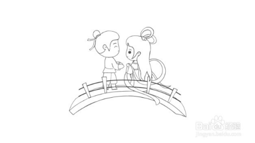 七夕牛郎织女鹊桥相会简笔画