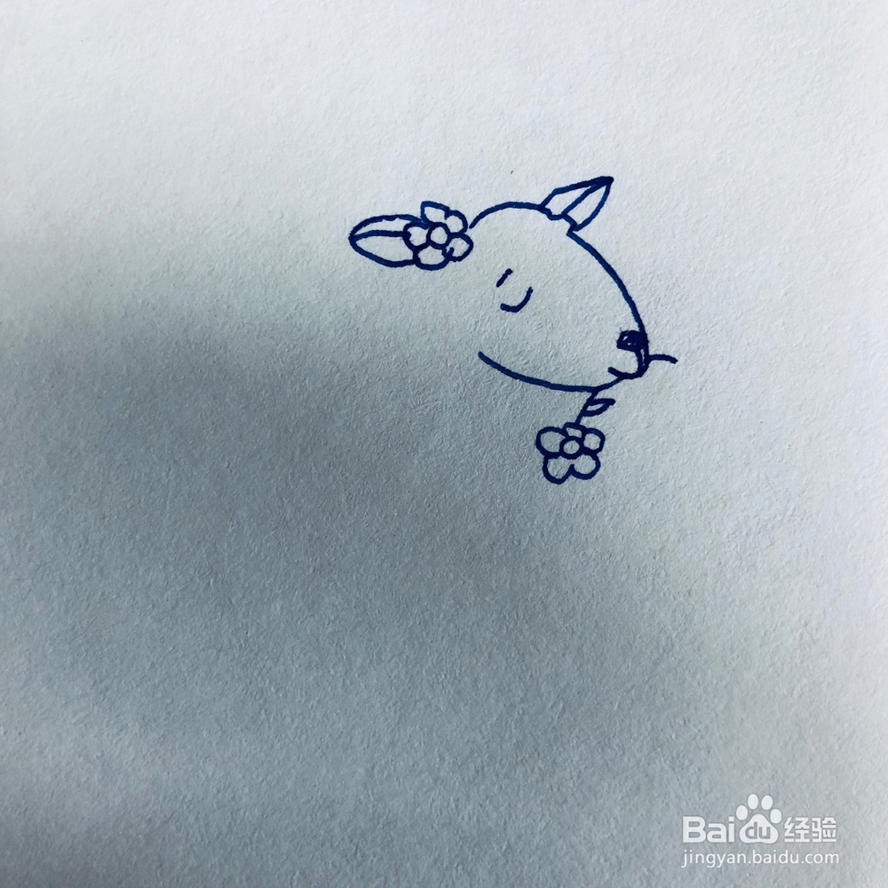 田野里戴铃铛的小山羊简笔画绘画
