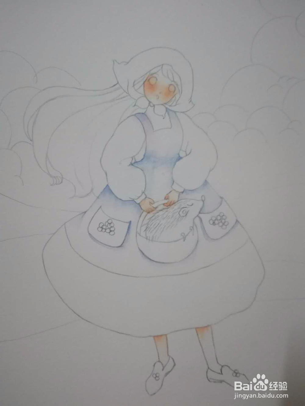 带背景的人物简单水彩画法过程