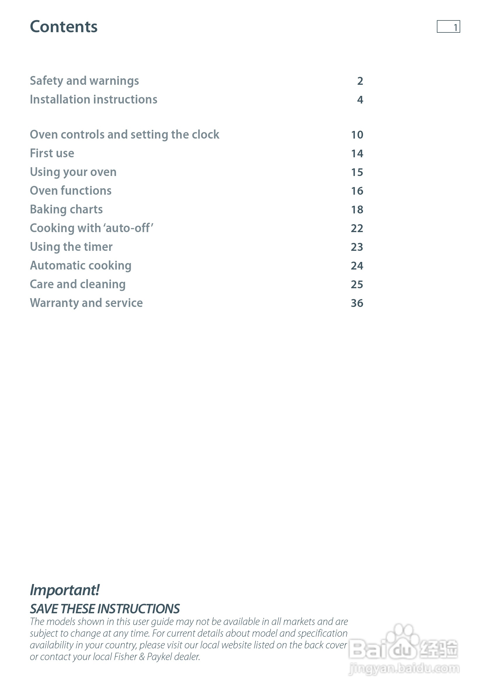 斐雪派克OB60NDEX2嵌入式烤箱说明书:[1]