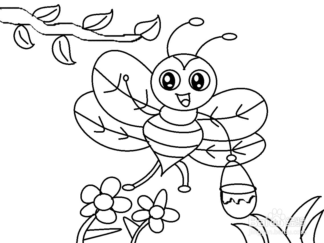 花园蜜蜂采蜜简笔画图片