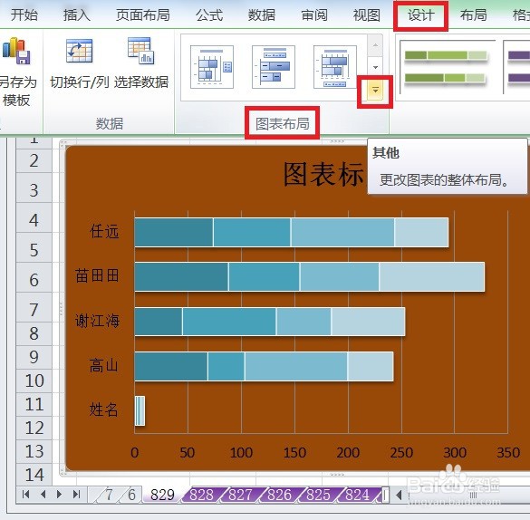 EXCEL怎么让堆积条形图的图表布局显示布局5效果