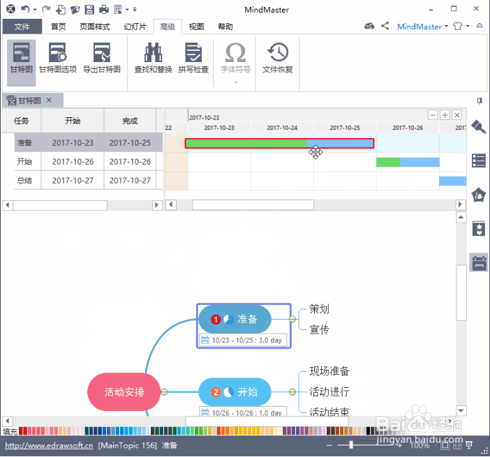 如何使用Mindmaster中的甘特图功能?