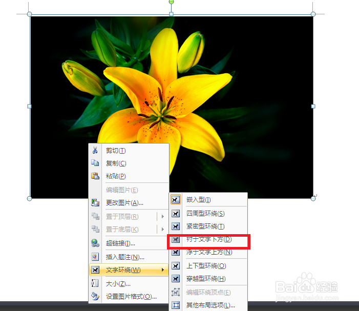 怎样在word插入图片衬于文字下方